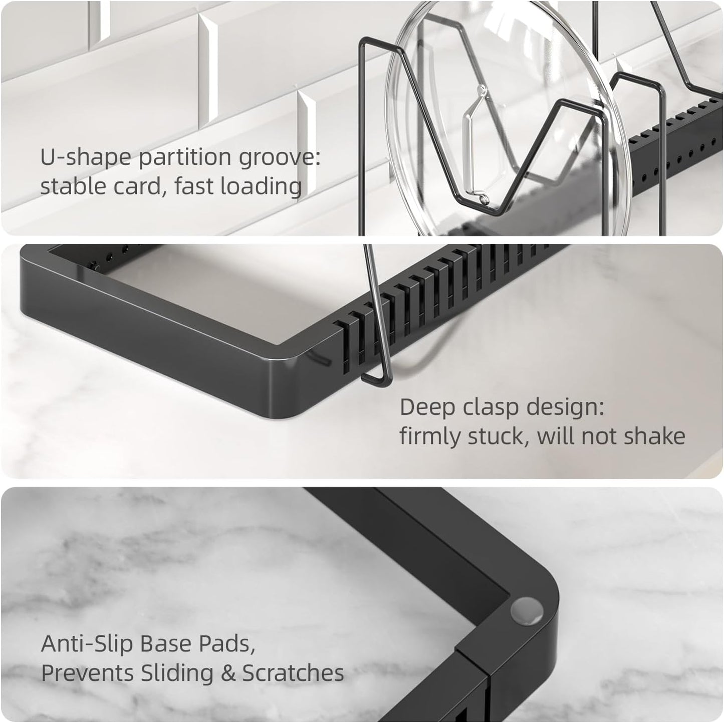 Pots and Pans Organizer under Cabinet, Expandable Pot Lid Organizer Holder with 10 Adjustable Compartment, Pan Organizers inside Cabinet for Lids, Bakeware, Kitchen Storage Pot Rack, Black