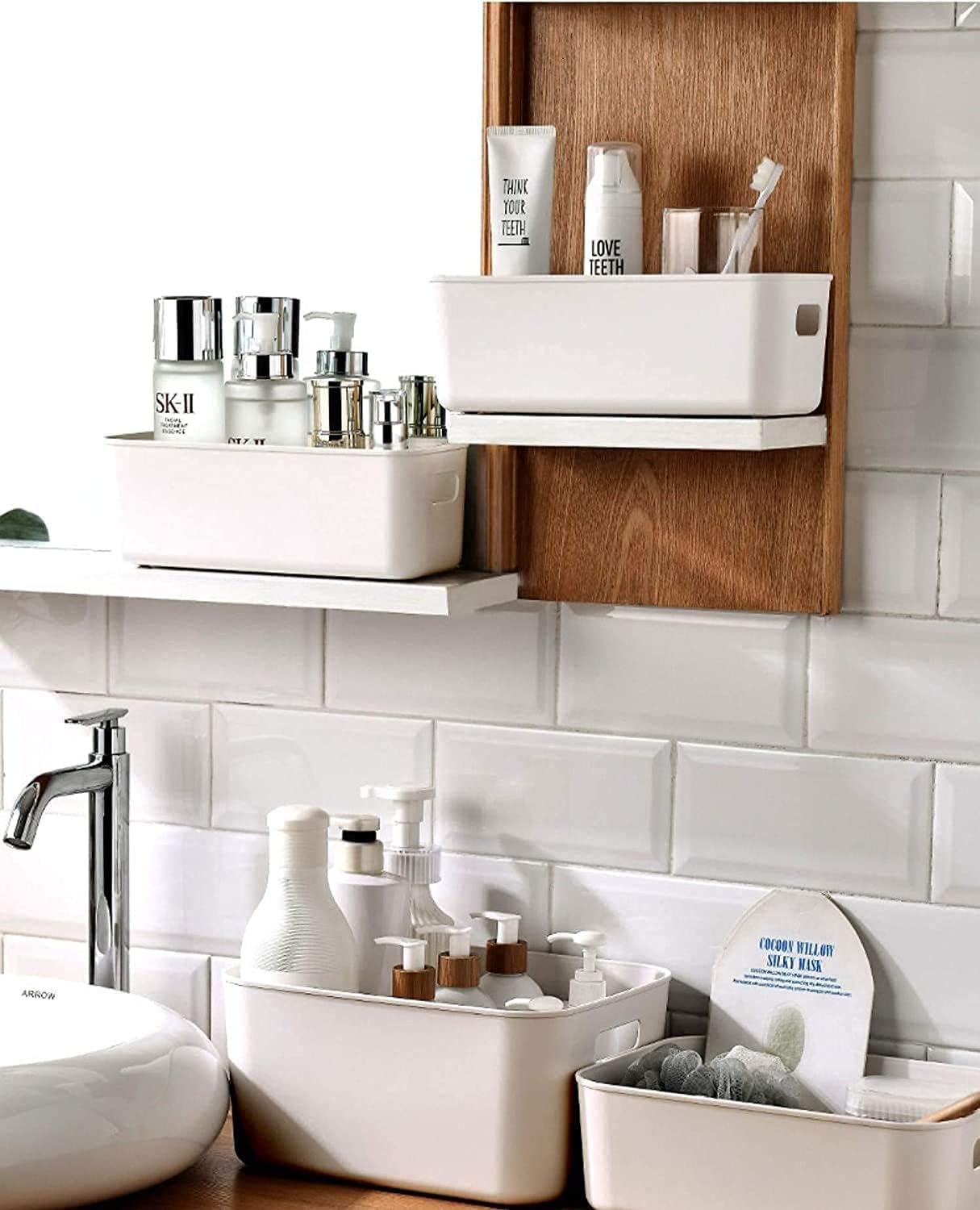 Set Of 4 Plastic Storage Bins,“13.4x10.2x8”Versatile Kitchen Pantry Organization and Storage,for Plastic Storage Container Under Bed,Under Sink Bathroom Organizer (White, 4 Pack Large)