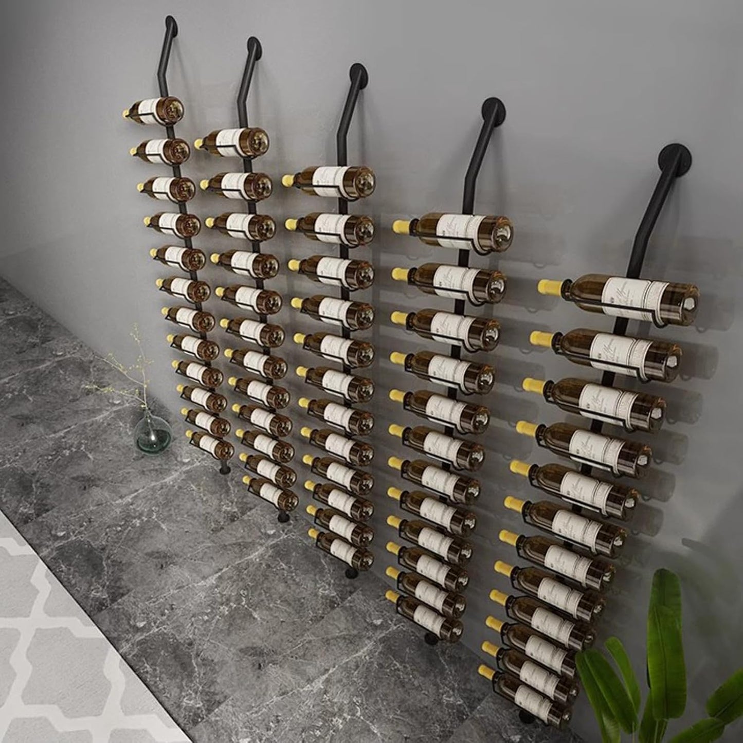 Wine Rack Wall Mounted, 72.8in High Metal Wine Bottle Holder for 12 Bottles, Kitchen Organization and Wine Storage for Commercial Restaurants Pantry Bar Wine Cellar (Gold, One row-12 Bottles)