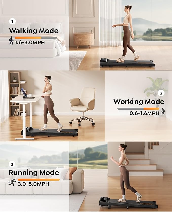3.0HP Walking Pad with 9% Incline, 0.6-5 MPH, Compact & Portable Under Desk Treadmill for Home/Office, Maximum 265lbs Capacity, Remote, APP Control, for Jogging/Running, Assemble Free