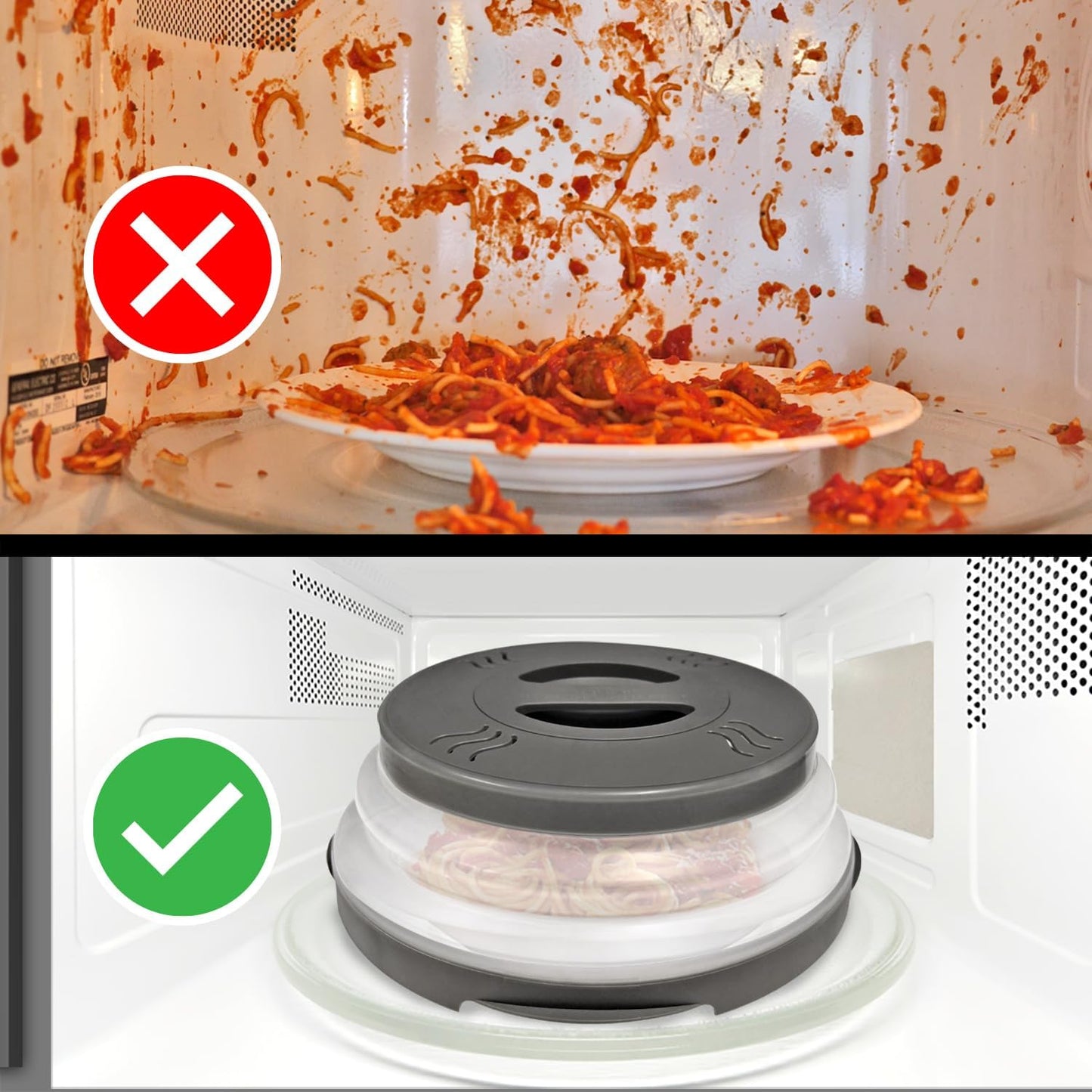 2.0 Magnetic Microwave Splatter Cover, Collapsible 12-Inch BPA-Free Food Lid with Upgraded Magnets, Vented Plate Guard, Dishwasher Safe, Space-Saving Magnetic Storage - Gray 2-Pack