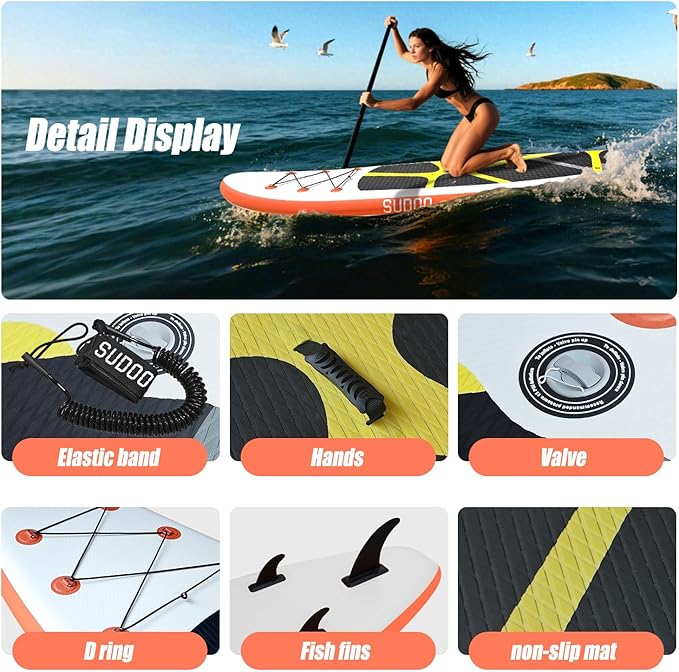 Inflatable Stand Up Paddle Board 10‘x30‘‘- Ultra-Light SUP with Backpack, Pump, Paddle, Coil Leash, 3 Fins, Repair Kit, Stable Design, Non-Slip EVA Deck for Adults & Youth