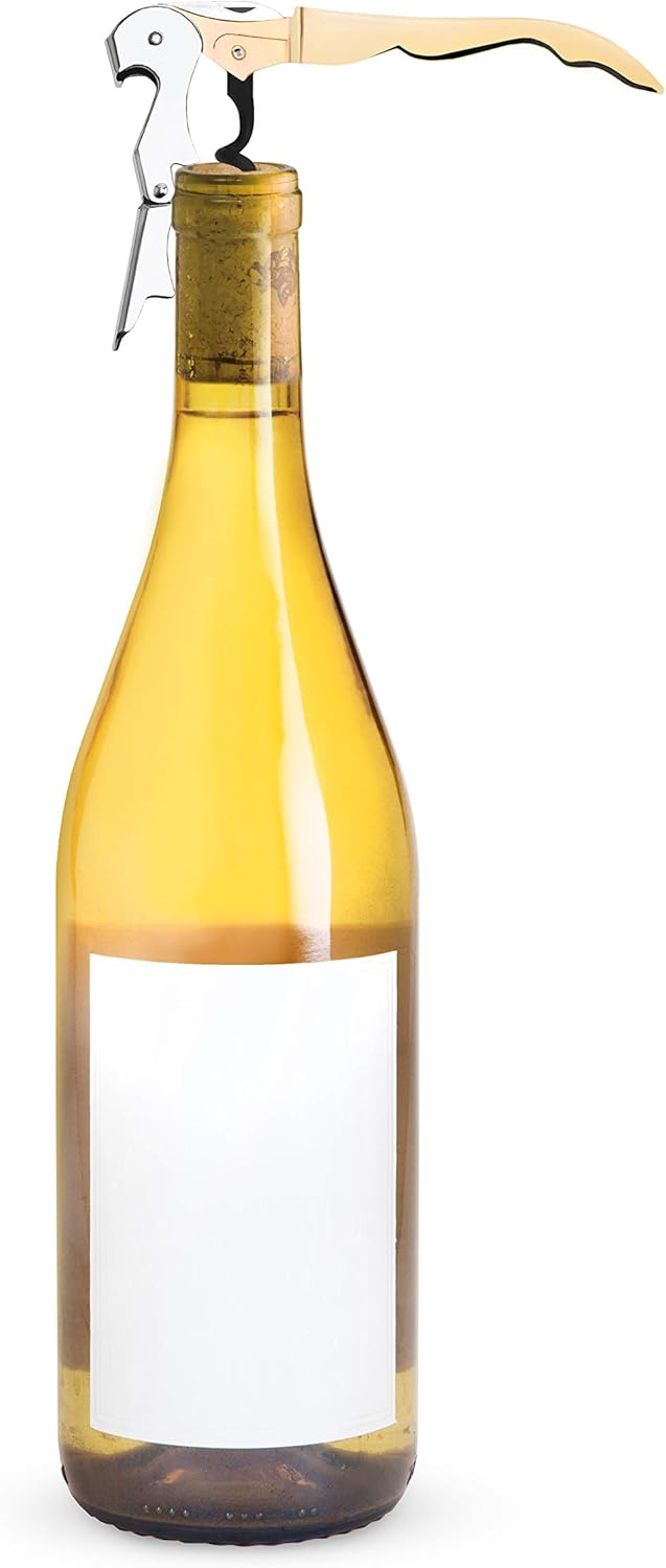 True Brands TrueTap Double Hinged Waiters Corkscrew, Top-notch Stainless Steel Opener with Foil Cutter Built to Last Wine Key Gold, Set of 1