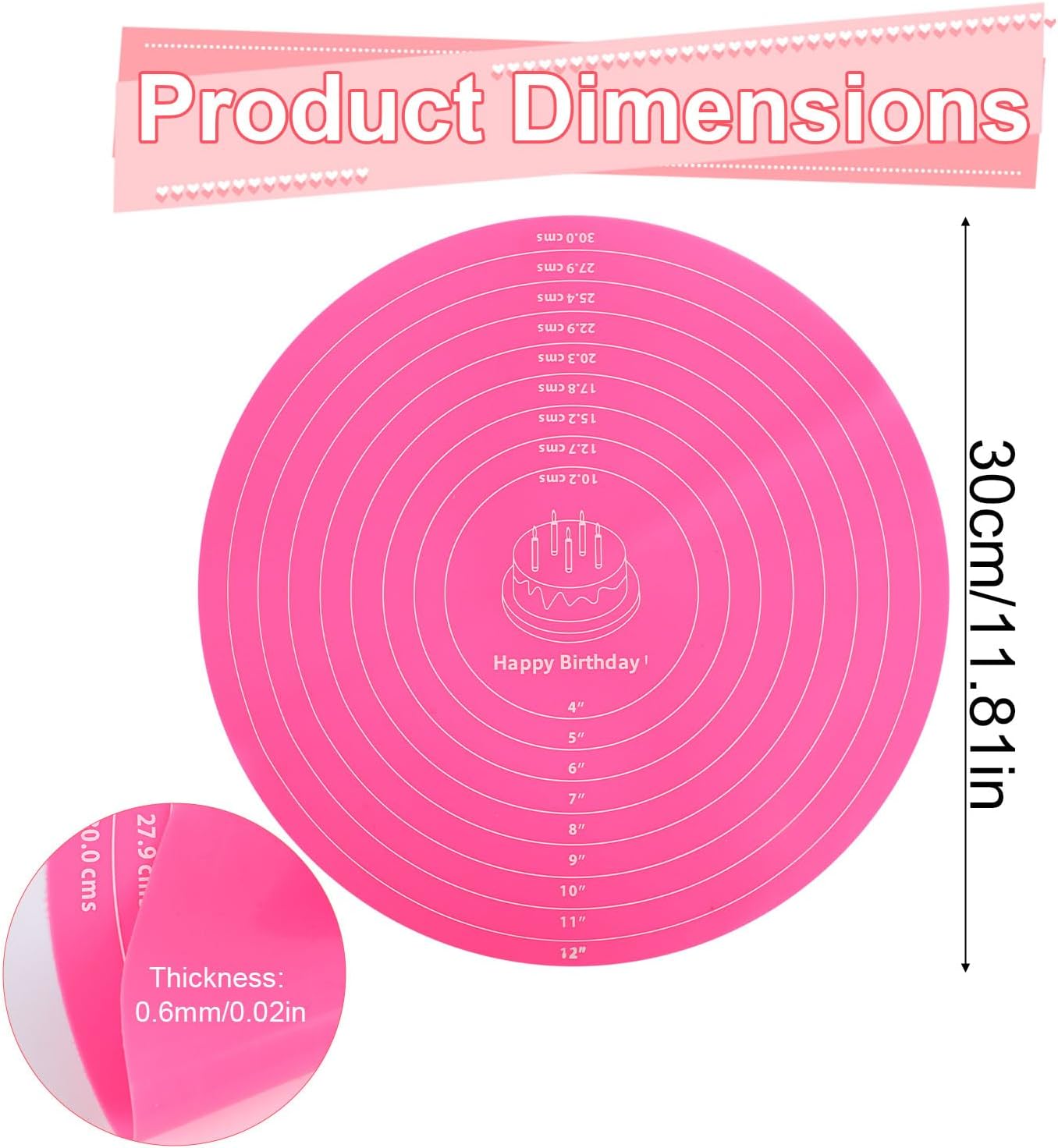 2pcs 30cm/12in Silicone Cake Mats, Round Cake Measurement Mat Non-Stick & Reusable Baking Pads for Making Cakes Macarons Pastry Cookies