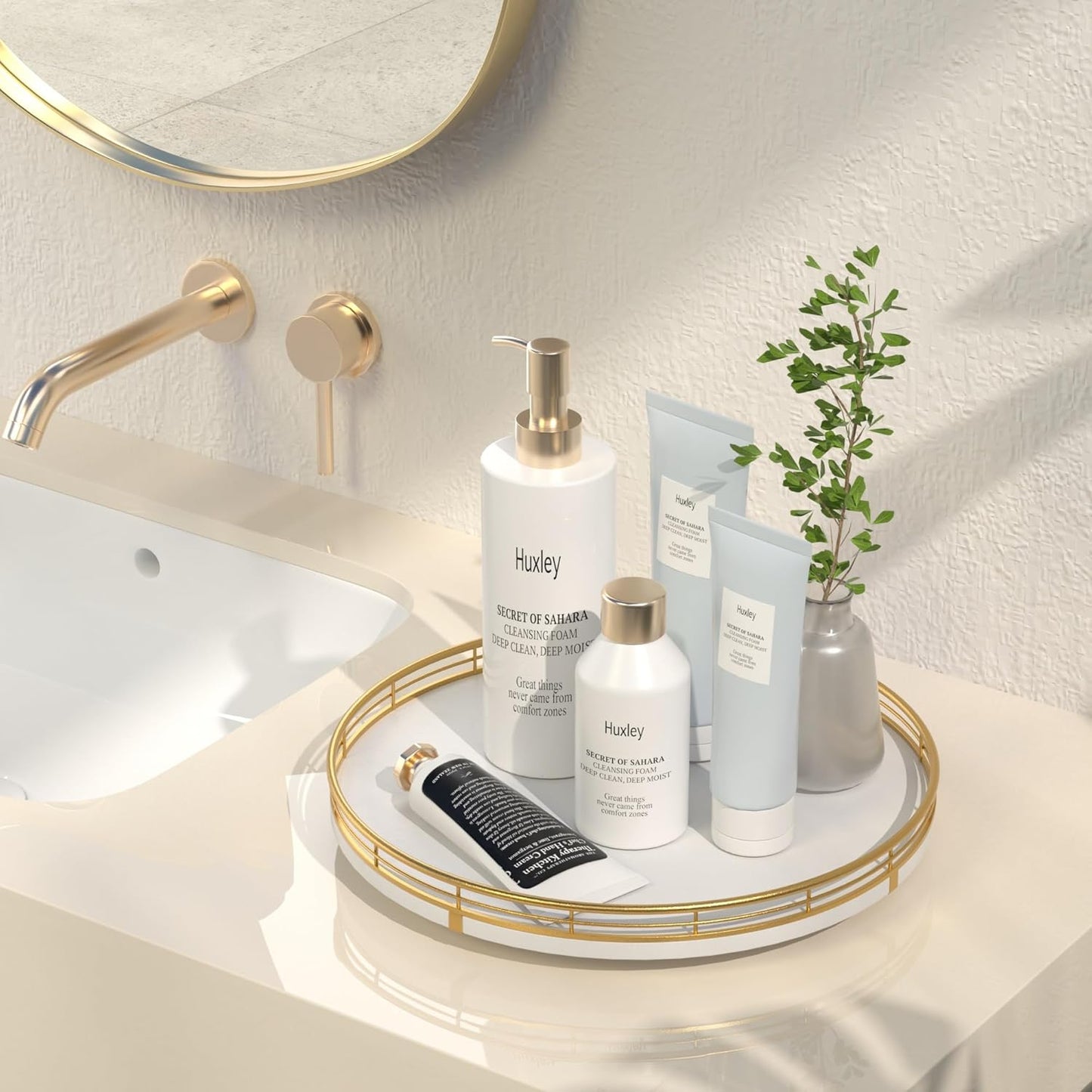 12" Wooden Lazy Susan Turntable for Cabinet – Round Rotating Spice Rack Organizer, White Kitchen Countertop Tray for Dining Table & Pantry Storage (White & Gold)