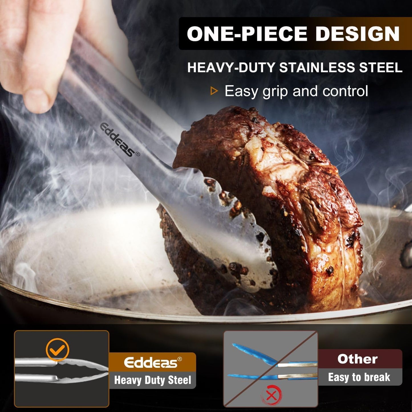 Kitchen Tongs - 12 inch Heavy Duty Food Tongs, Ergonomic Grip,Superior Stainless Steel and Non-Slip Heat Resistant handle - Perfect for Cooking, Salad, Grilling, Barbecue,Dishwasher safe