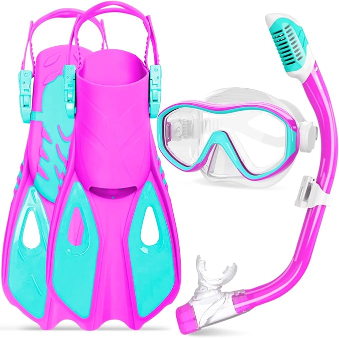 GoseWave Snorkeling Gear for Kids, Kids Snorkel Set for Ages 5-15, Anti-Fog Diving Mask and Dry Top Snorkel Set, Unisex Swimming Goggles with Nose Cover