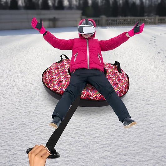 Snow Tube, Oxford Cloth Inflatable Sledding Tube with Cushion, 35.43in Towable Snow Sleds for Kids and Adult, Inflatable Sled for Outdoor Skiing, Sand Sliding, and Grass Sliding