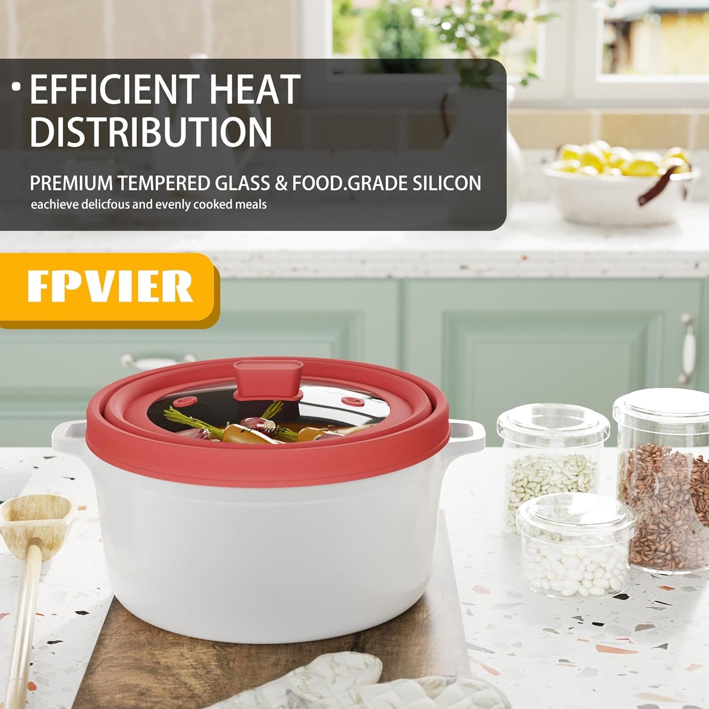 Microwave Splatter Cover, Vented Silicone and Glass Cover Splatter Guard Lid, Food Collapsible Plate Cover Lid with Easy Grip Handle. (Red, 11.8 inch)