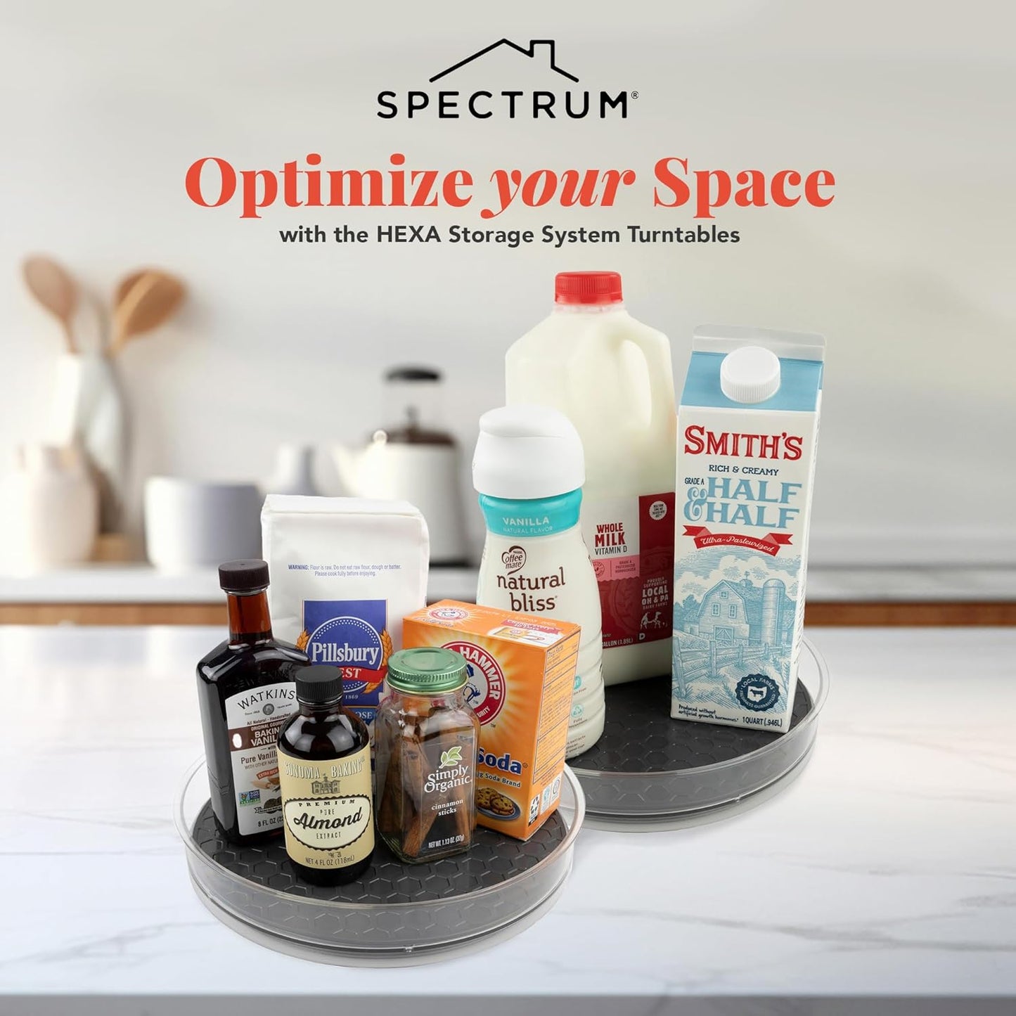 Spectrum Medium Lazy Susan Organizers 9.5 in Pack of 2 for Cabinet Pantry Table Rotating Kitchen Storage Spice Rack Fridge Organization, Charcoal Gray Spinning Turntable for Sauces Jams Condiments