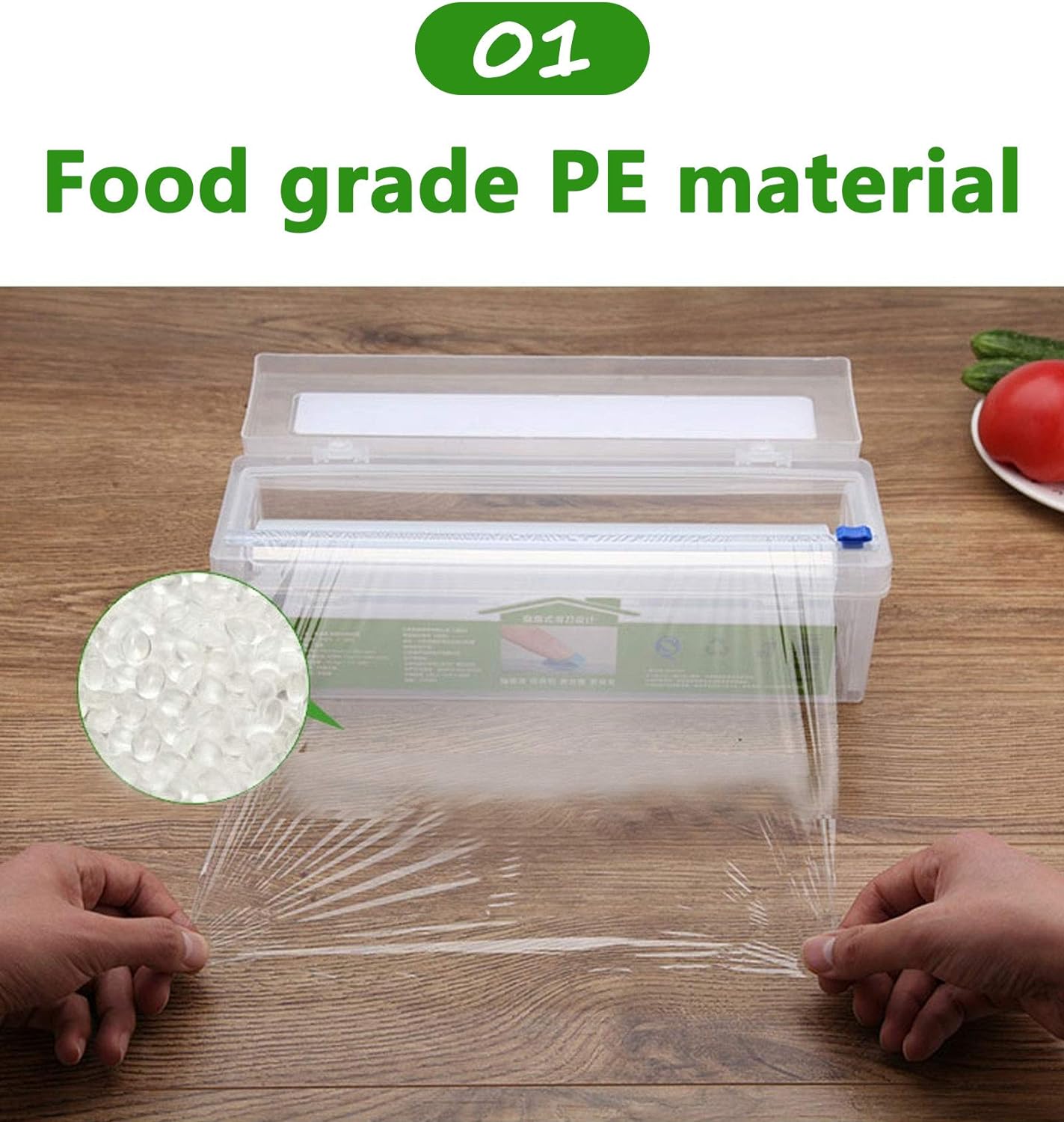 Household Reusable Refillable Plastic Wrap Dispenser with Slide Cutter, Food Wrap Stretch Clear Cling Wrap 12 Inch×328 Ft (1Cutting Box + 1 Cling Film)