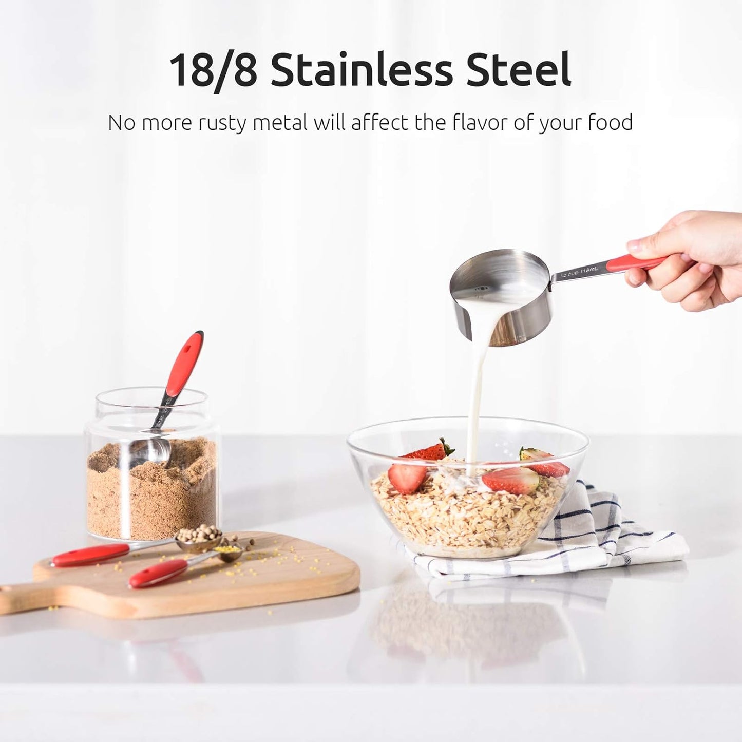 Measuring Cups : U-Taste 18/8 Stainless Steel Measuring Cups and Spoons Set of 10 Piece, Upgraded Thickness Handle(Red)