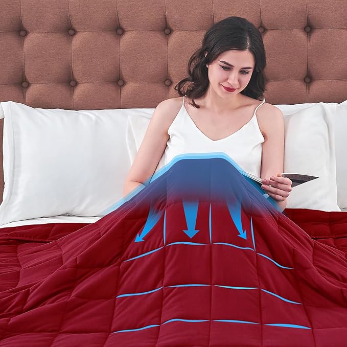 yescool Weighted Blanket for Adults (10 lbs, 48" x 72", Red) Cooling Heavy Blanket for Sleeping Perfect for 90-110 lbs, Twin Size Breathable Blanket with Premium Glass Bead, Machine Washable