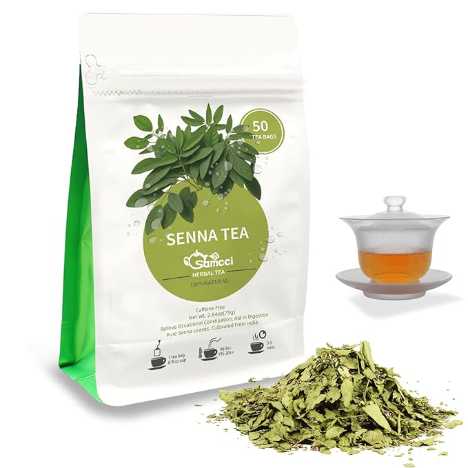 Samcci - Senna Tea, 50 Teabags, 1.5g/bag - Senna Leaf Tea for Constipation -Digestive - Poop for Promoting Digestion - Colon Cleanse -Non-GMO - Caffeine-free