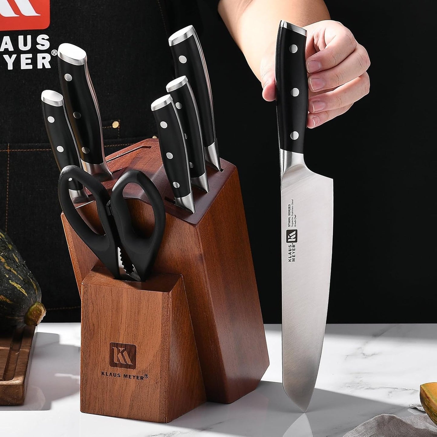 Stahl High Carbon Exclusive German Steel 8 Piece Knife Block Set (Black)