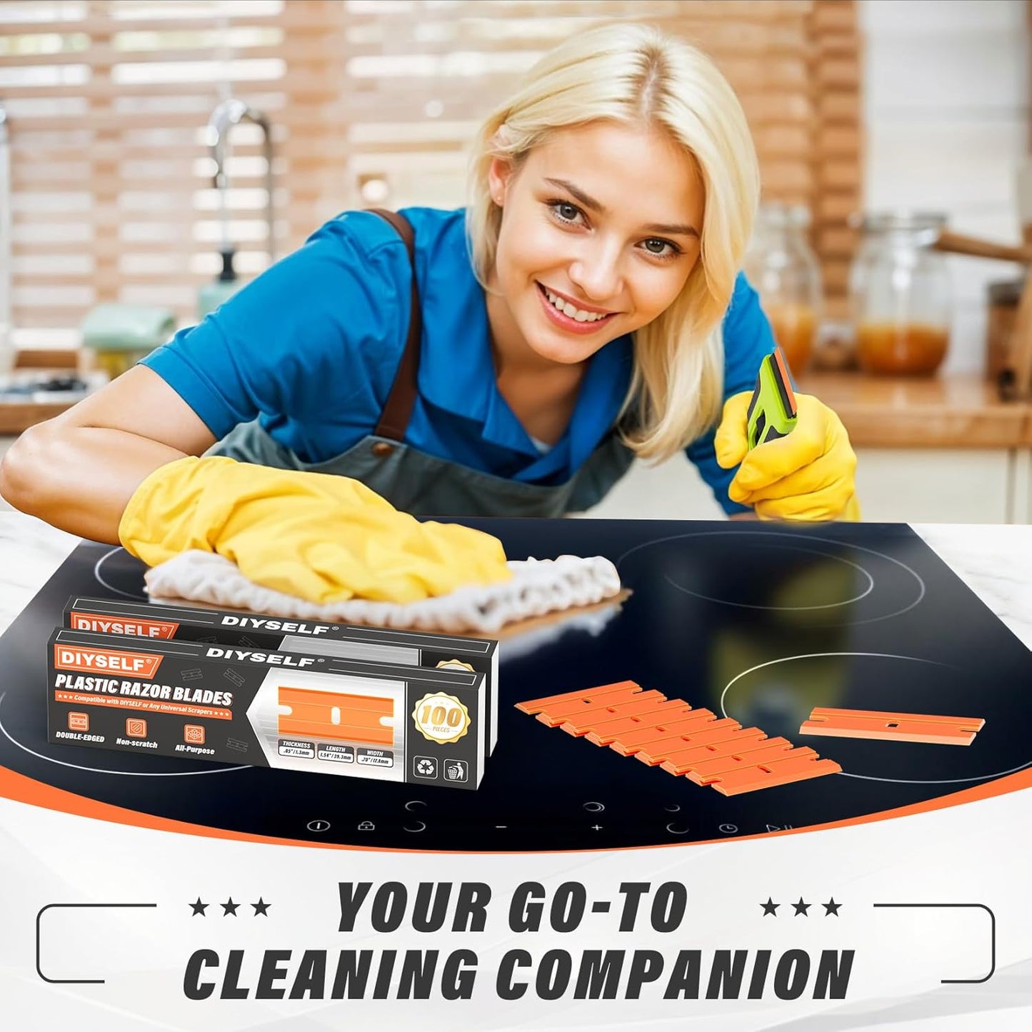 DIYSELF 100 Pack Plastic Razor Blades, Blade Refill for Plastic Razor Blade Scraper, Durable Plastic Blades for Cleaning Adhesives, Glass, Metal, and Floors, Plastic Scraper Blades