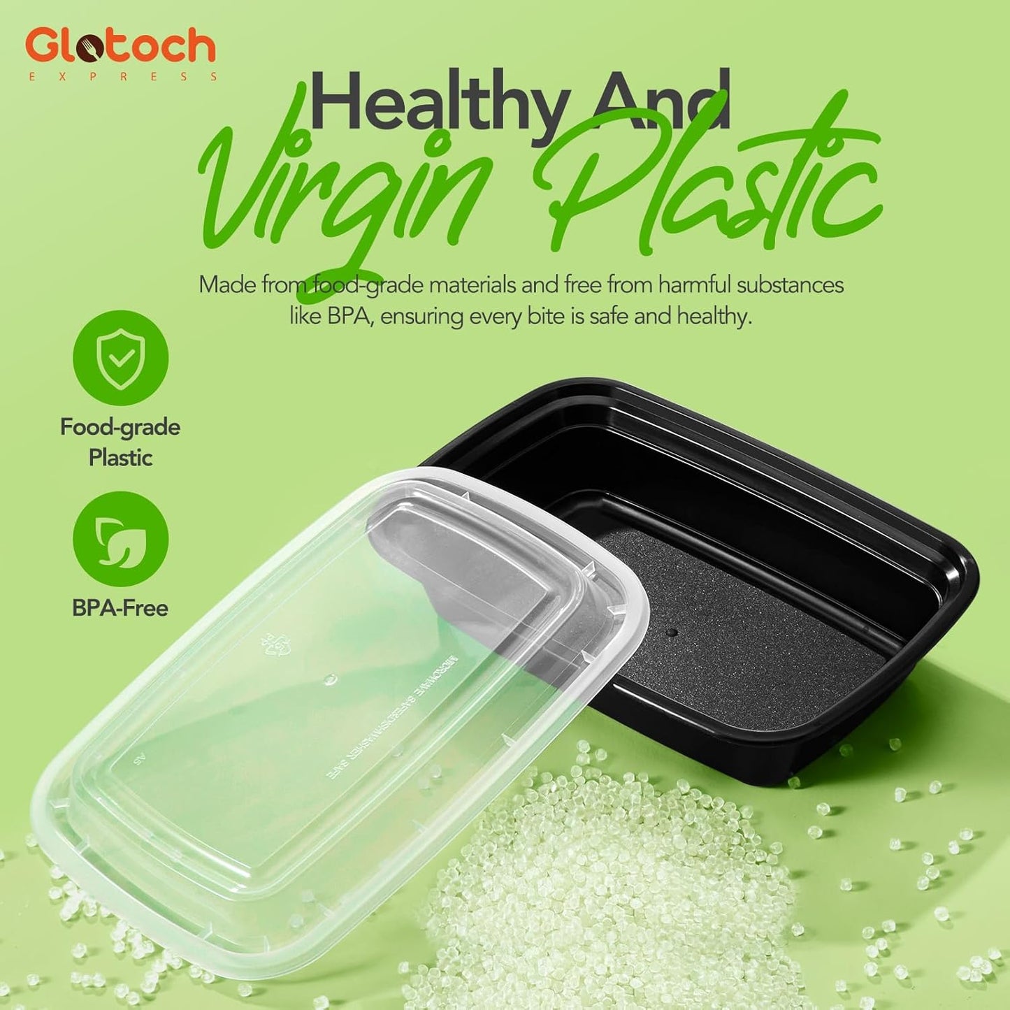 100-Piece (50-Pack) 24 OZ Meal Prep Containers Reusable with Lids, Sturdy Leakproof & Food Safe, Microwave, Freezer, Dishwasher Safe To Go Food Containers, Plastic Take Out Containers, Black