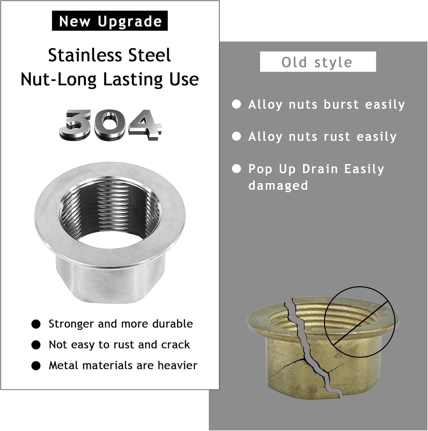 Bathroom Sink Drain,Drain Stopper Bathroom Sink Without Overflow,Pop Up Drain Assembly with Detachable Strainer Basket,Built-in Anti-Clogging, Stainless Steel Nut Brushed Nickel