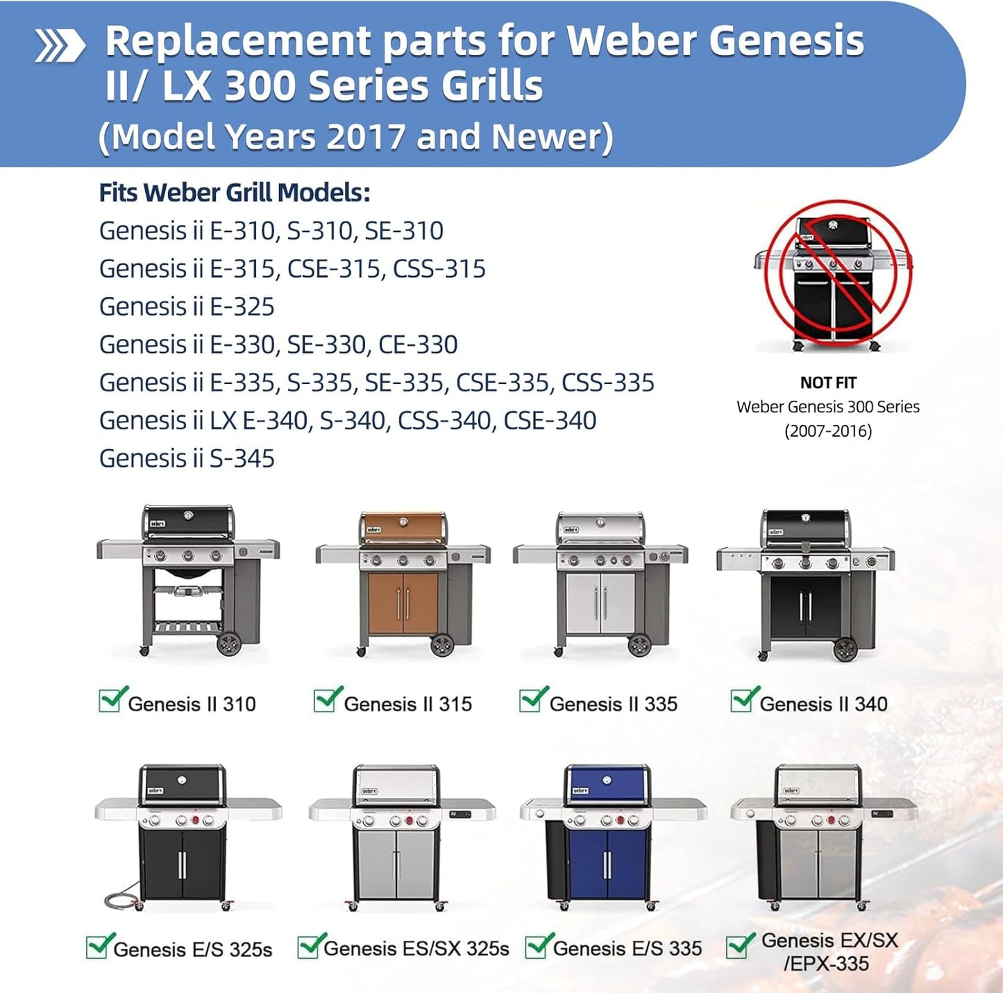 Stainless Steel Grill Grates for Weber Genesis ii Grill Parts 66032 Porcelain Enameled Flavorizer Bars Heat Deflector for Weber Genesis ii E-310 E-315 E-335 S-335 300 Series GS4 Grill Parts
