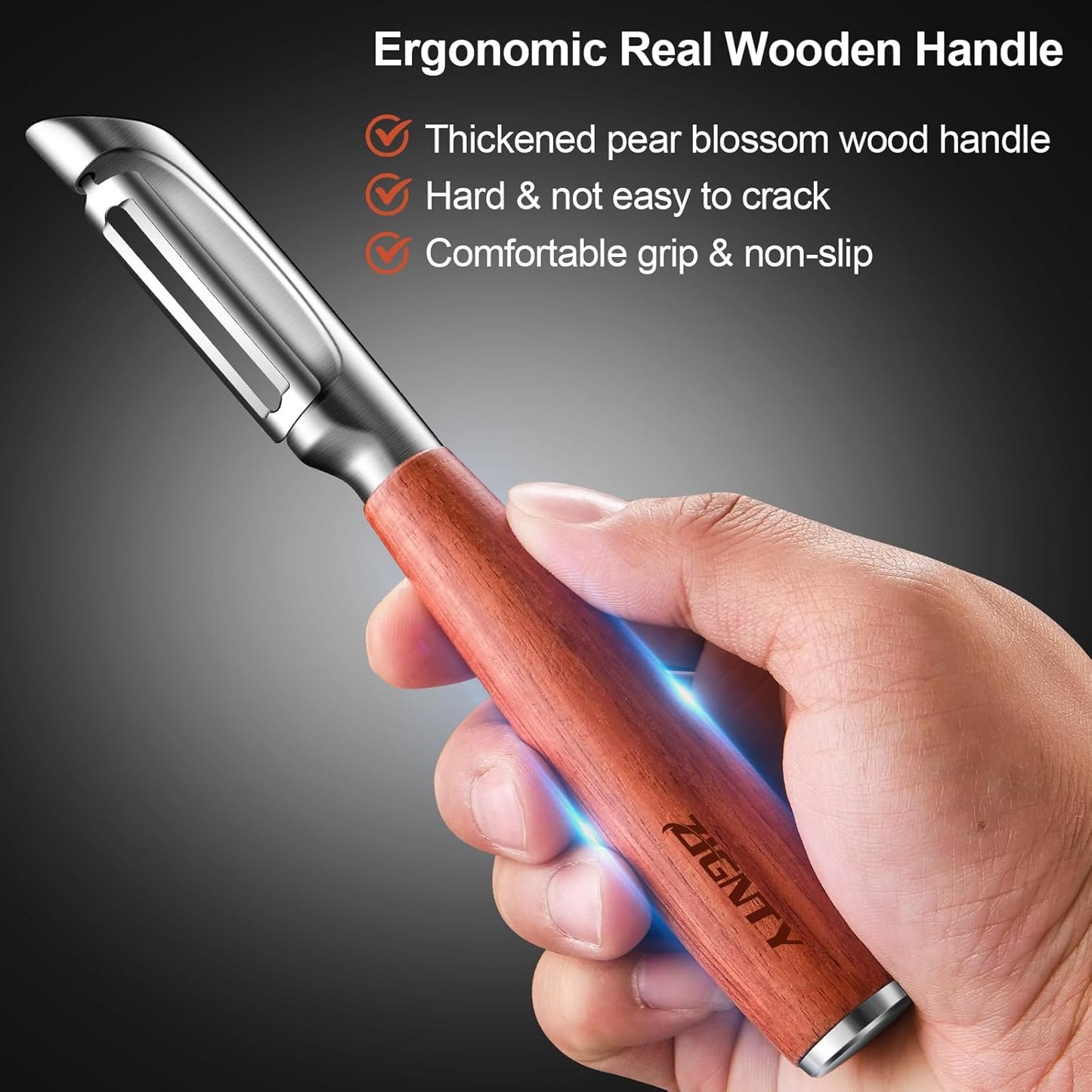 Vegetable Peeler Stainless Steel, Premium Potato Peelers for Kitchen, Ultra Sharp Rotary Blade Fruit & Veggie Peeler, Apple Peeler, I Shaped Peeler Real Wood Non-Slip Handle（5 Years Warranty）