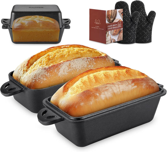 Cast Iron Loaf Pan with Lid 9x5 Inch - Bread Baking Pans for Homemade Bread, 2 Piece Set