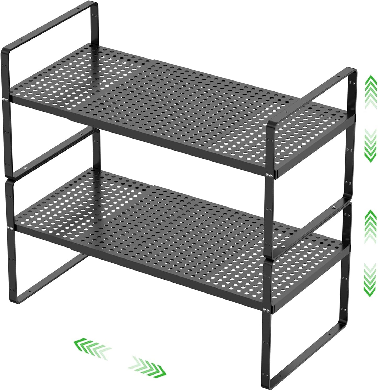 Expandable Cabinet Storage Shelf Stackable Organizer Rack for Kitchen Bathroom Pantry Spice Cupboard Coffee Countertop Home Office Desk Heavy Duty Nonslip Black Large 2 Packs