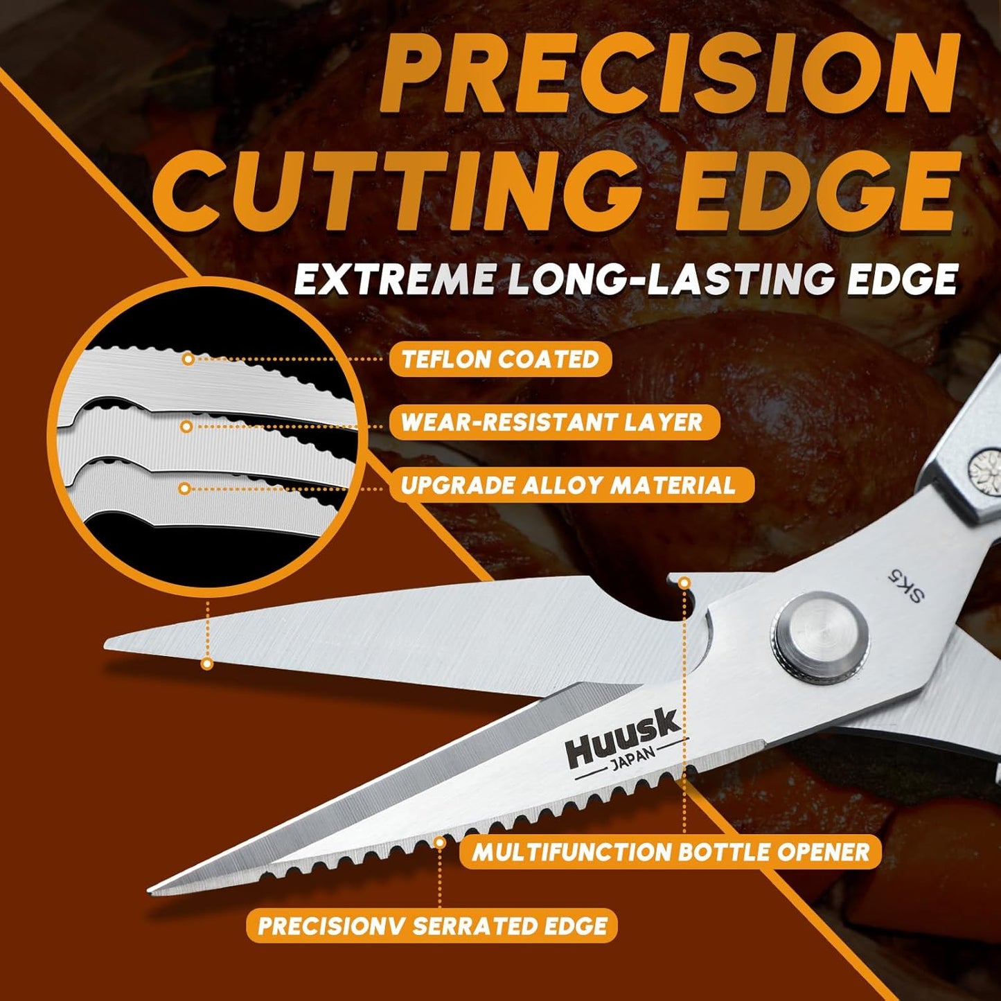 HUUSK Kitchen Scissors and Vegetable Peeler Set - Silver Stainless Steel Cooking Kitchen Shears for Food with Serrated Peeler, Heavy Duty Japanese Style Dishwasher Safe Meat Scissors for all Purpose