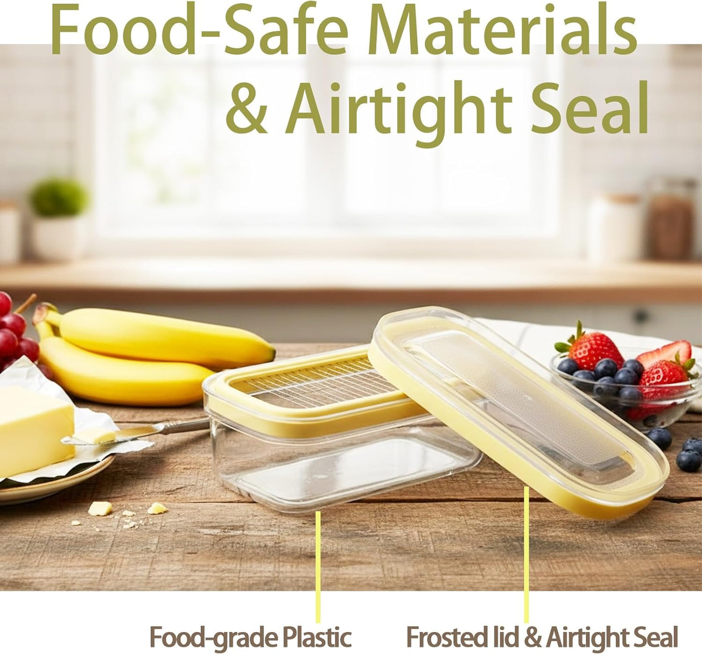 Butter Dish Slicer Cutter with Lid Sealed Butter Container with Stainless Steel Cutting Grid & Fork for Kitchen Countertop or Refrigerator Storage