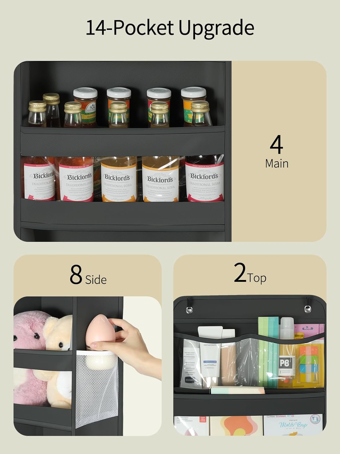 Yecaye 5 Tier 1Pc Over the Door Organizer, Swing-proof Door Organizer Hanging with Clear PVC Windows, Behind the Door Storage for Bedroom Nursery Closet Laundry Pantry Bathroom, Black