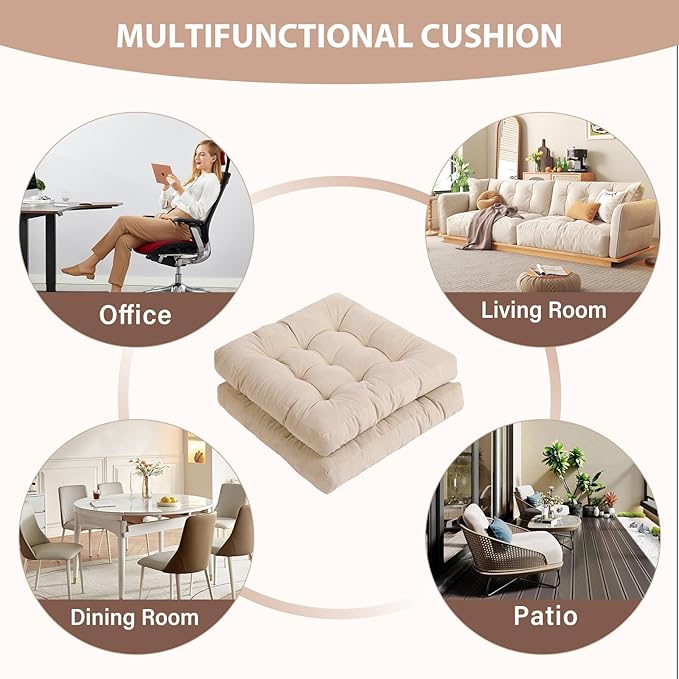 Tiita Square Outdoor Cushions Floor Pillow Thicken Tufted Seat Cushion for Adult Seating on Floor Yoga Meditation Living Room Balcony Office Indoor (Beige, 22 Inch (Pack of 1))