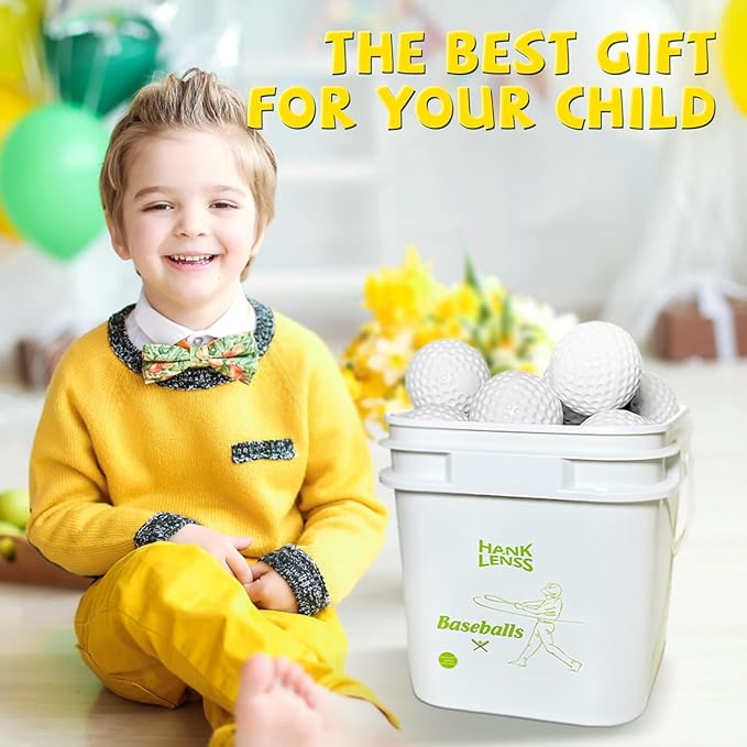 24 Pack Bucket of Dimpled Baseballs for Pitching Machine - Practice Balls for Hitting and Fielding, Rubber Baseballs for Hand-Eye Coordination