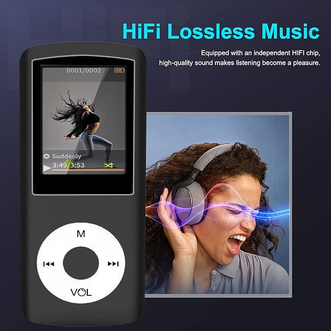MP3 Player / MP4 Player, Hotechs MP3 Music Player with 64GB Memory SD Card Slim Classic Digital LCD 1.82'' Screen Mini USB Port with FM Radio, Voice Record (Black)