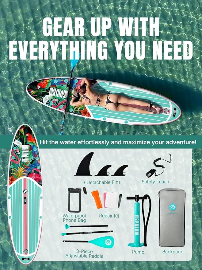 Niphean Inflatable Stand Up Paddle Board with SUP Accessories, Anti-Slip EVA Deck, 10’6’’ Inflatable Paddle Boards for Adults & Youth of All Skill Levels