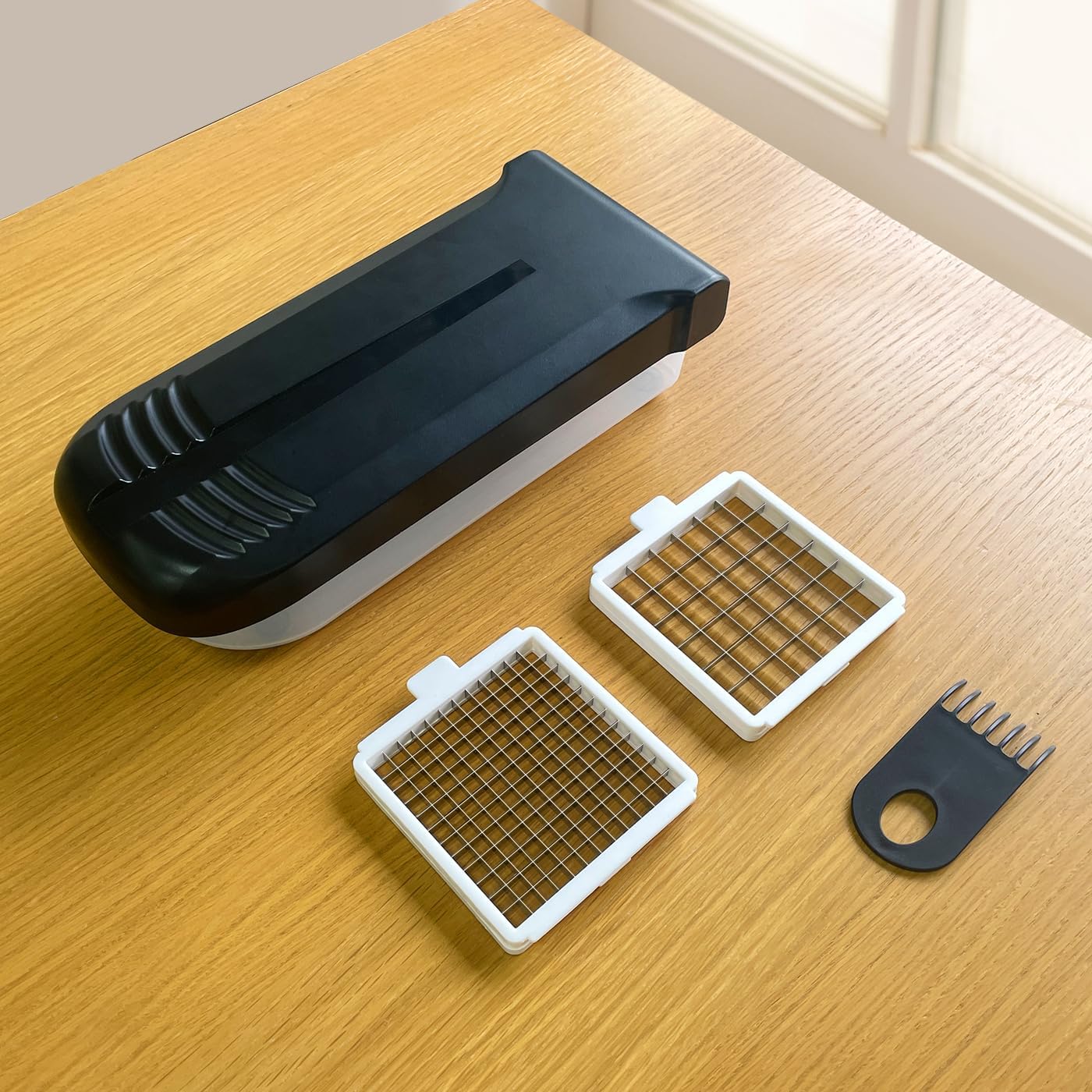 LHS Multifunctional Food Chopper - Onion, Vegetable Slicer Dicer Cutter, Potato Cutter - Veggie Chopper with Container (4 in 1, Black)