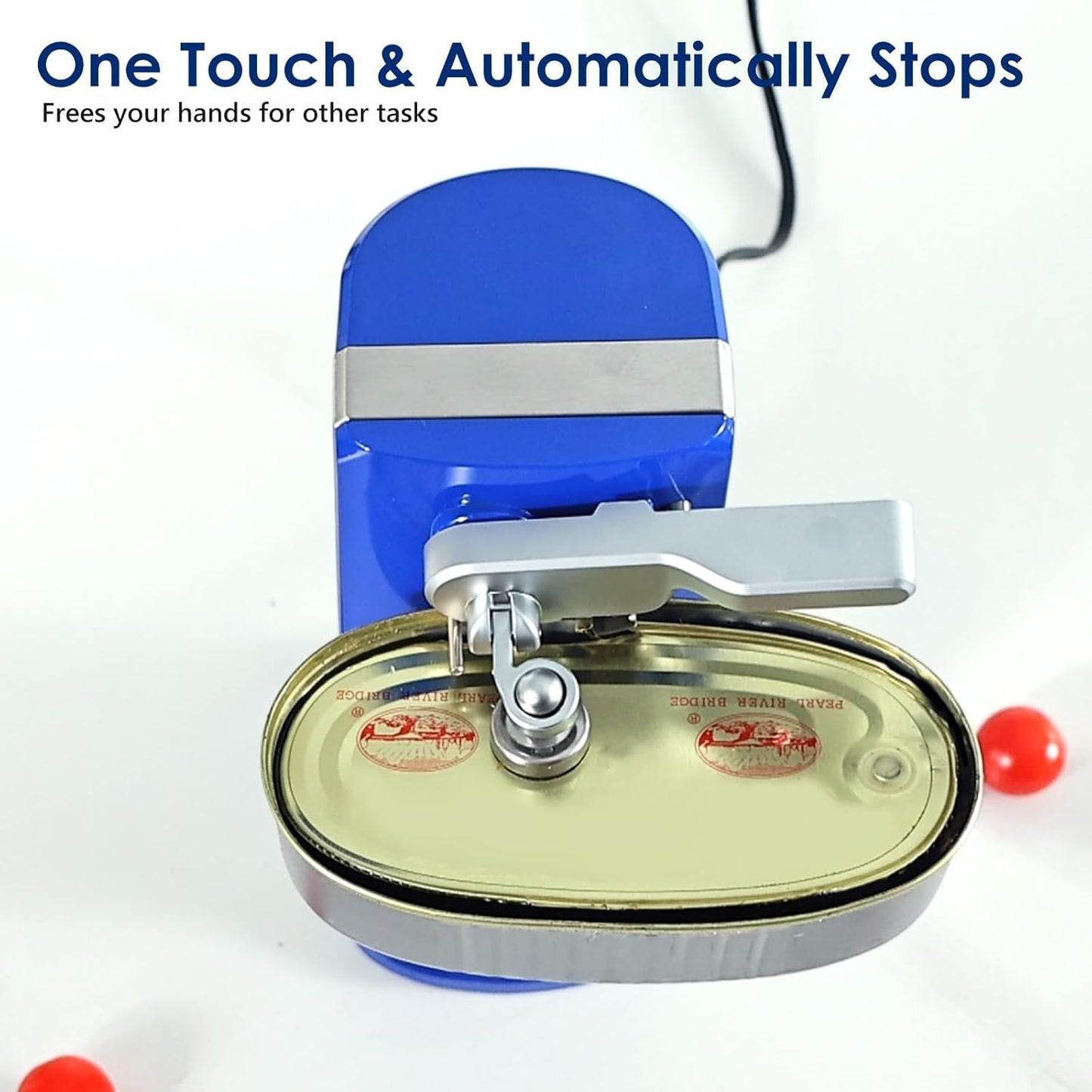 Davivy Electric Can Opener for One Touch Lid Opening,Removable Stainless Steel Cutter and 3-in-1 Design with Knife Sharpener and Bottle Opener. Blue