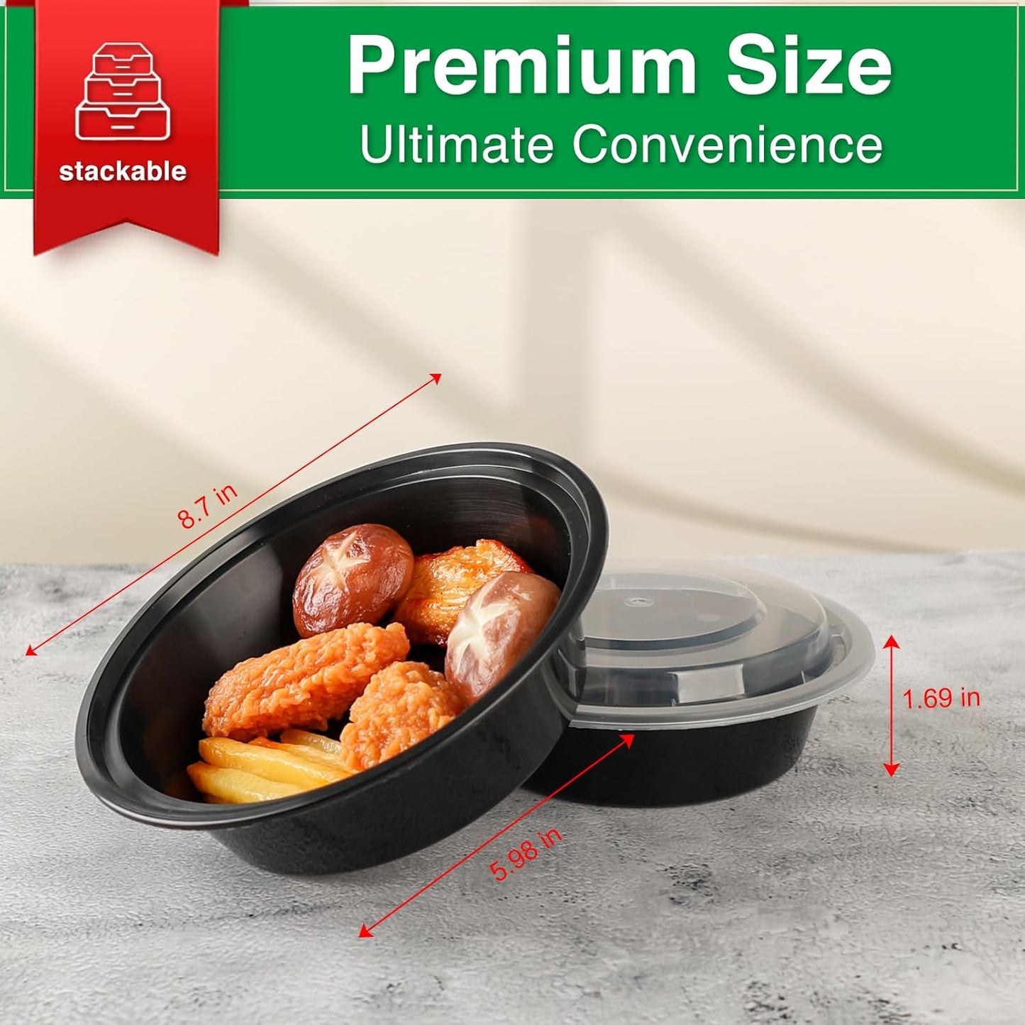 Meal Prep Containers Reusable 50 Pack-29 oz Food Storage Containers with Lids To Go Food Containers Takeout, Microwave Dishwasher Freezer Safe, Stackable, BPA Free, Plastic(Black)