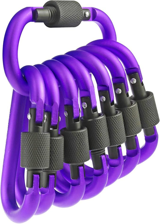 10 Pack Aluminum D Ring Key Rings Hiking Clips Locking Carabiner for Hiking Camping Fishing and Outdoor Use，Clips with Screw Gate Multicolored