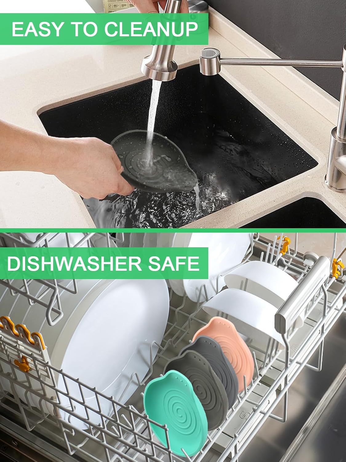 2 Pcs Spoon Rest for Stove Top Silicone, 6.1" Large Stove Spoon Holder for Spatula, Tongs or Spoon, Kitchen Counter Decor, Gray & Black