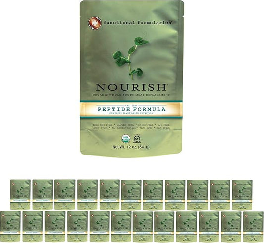 Functional Formularies Nourish Peptide Organic Tube Feeding Formula and Nutritional Meal Replacement Supplement, 12 Oz Pouch, Pack of 24