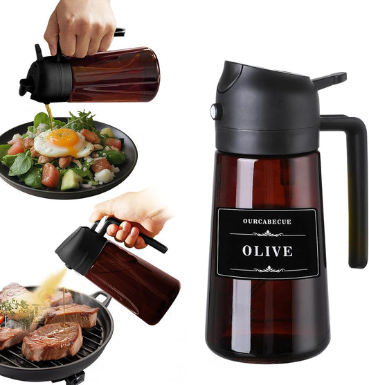 16oz Oil Dispenser Bottle for Kitchen - 2 in 1 Olive Oil Dispenser and Oil Sprayer - 470ml Olive Oil Bottle - Oil Sprayer for Cooking, Kitchen, Salad, Barbecue Black (Wine red with black lid)
