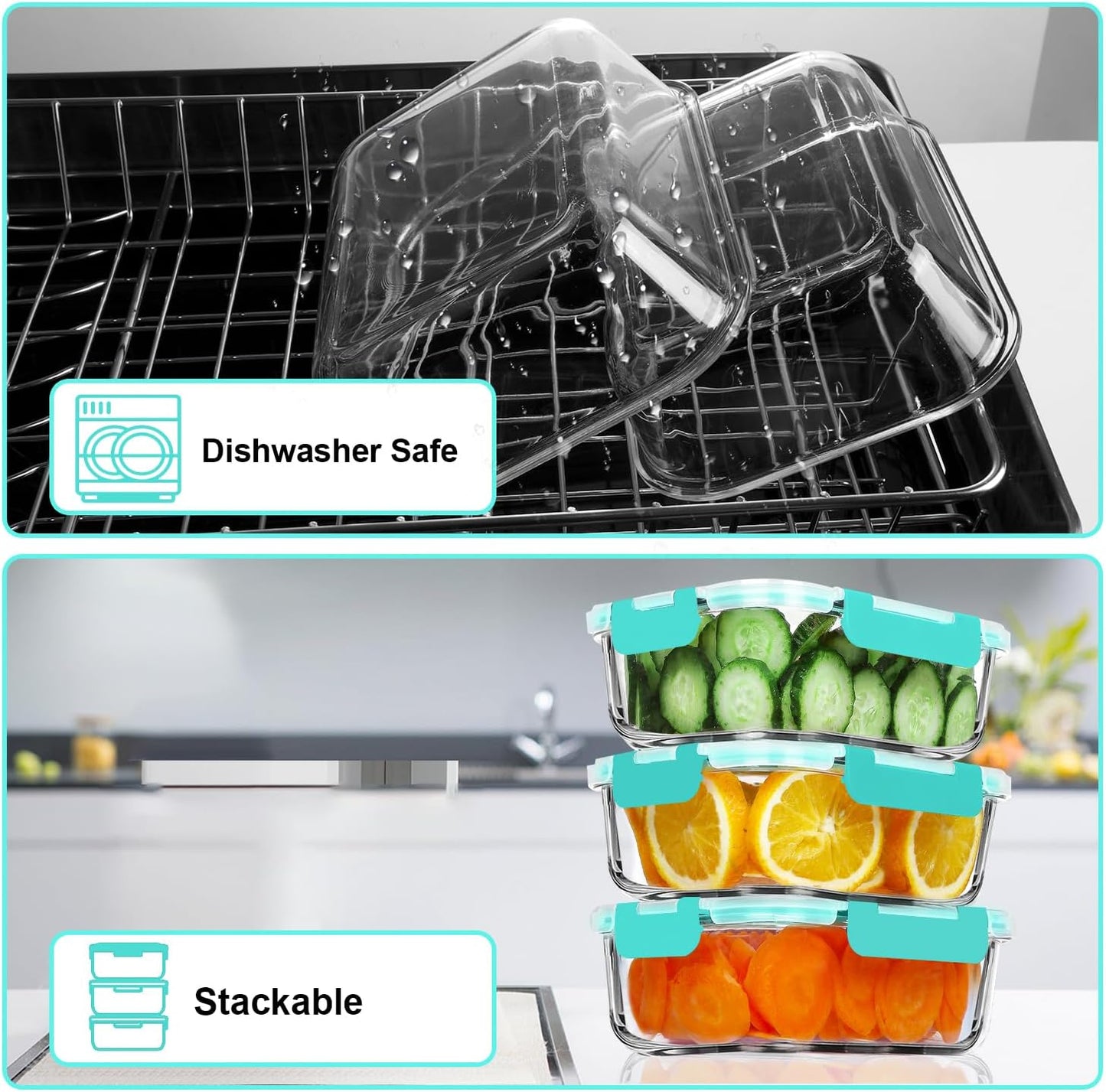 VERONES 5 Pack 36 OZ Glass Meal Prep Containers, Airtight Glass Lunch Containers Set, Glass Food Storage Containers with Lids,Exclusive of BPA, for Microwave, Oven, Freezer & Dishwasher Friendly,Green