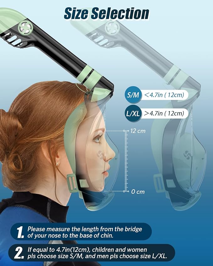 QingSong Full Face Snorkel Mask for Adults, Snorkeling Gear with Camera Mount, 180 Degree Panoramic View Snorkel Set Anti-Fog Anti-Leak