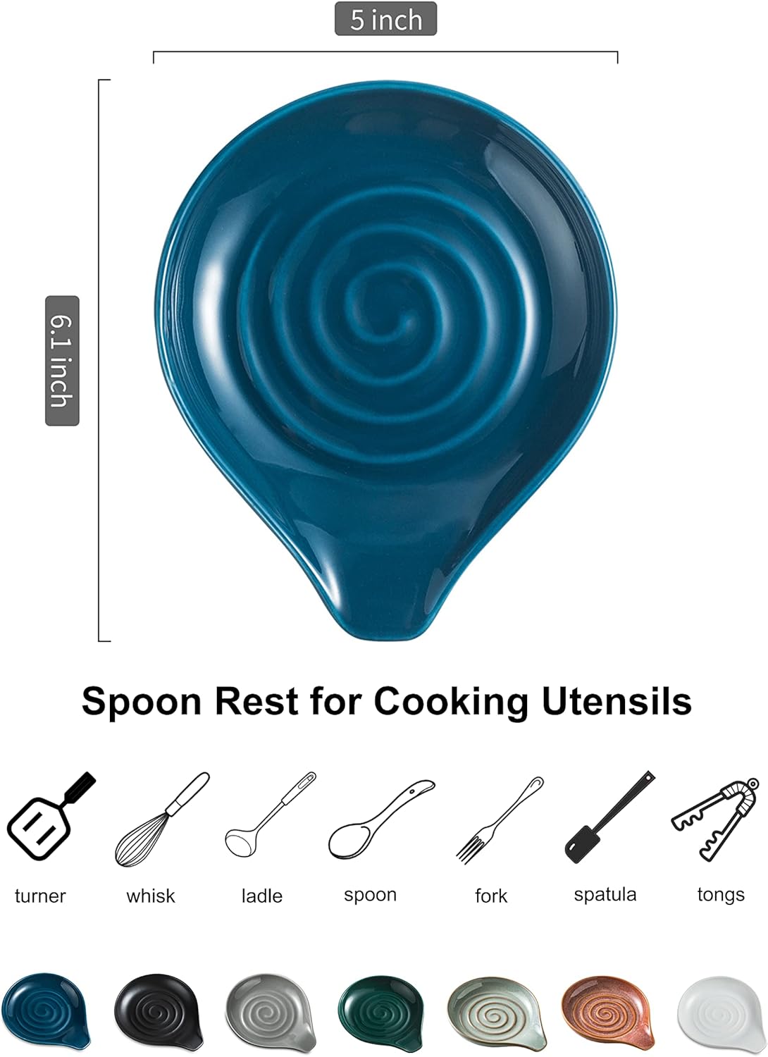 Spoon Rest for Stove Top Cooking Spoon Holder for Kitchen Countertop Large Holder for Spatula, Spoons or Tongs, Framhouse Decor, Blue