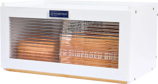 White Bamboo Bread Box for Kitchen Countertop - Mothers Day Gifts for Mom,Kitchen Essentials Bread Storage for Homemade Bread Pantry Organizers and Storage Bread Holder