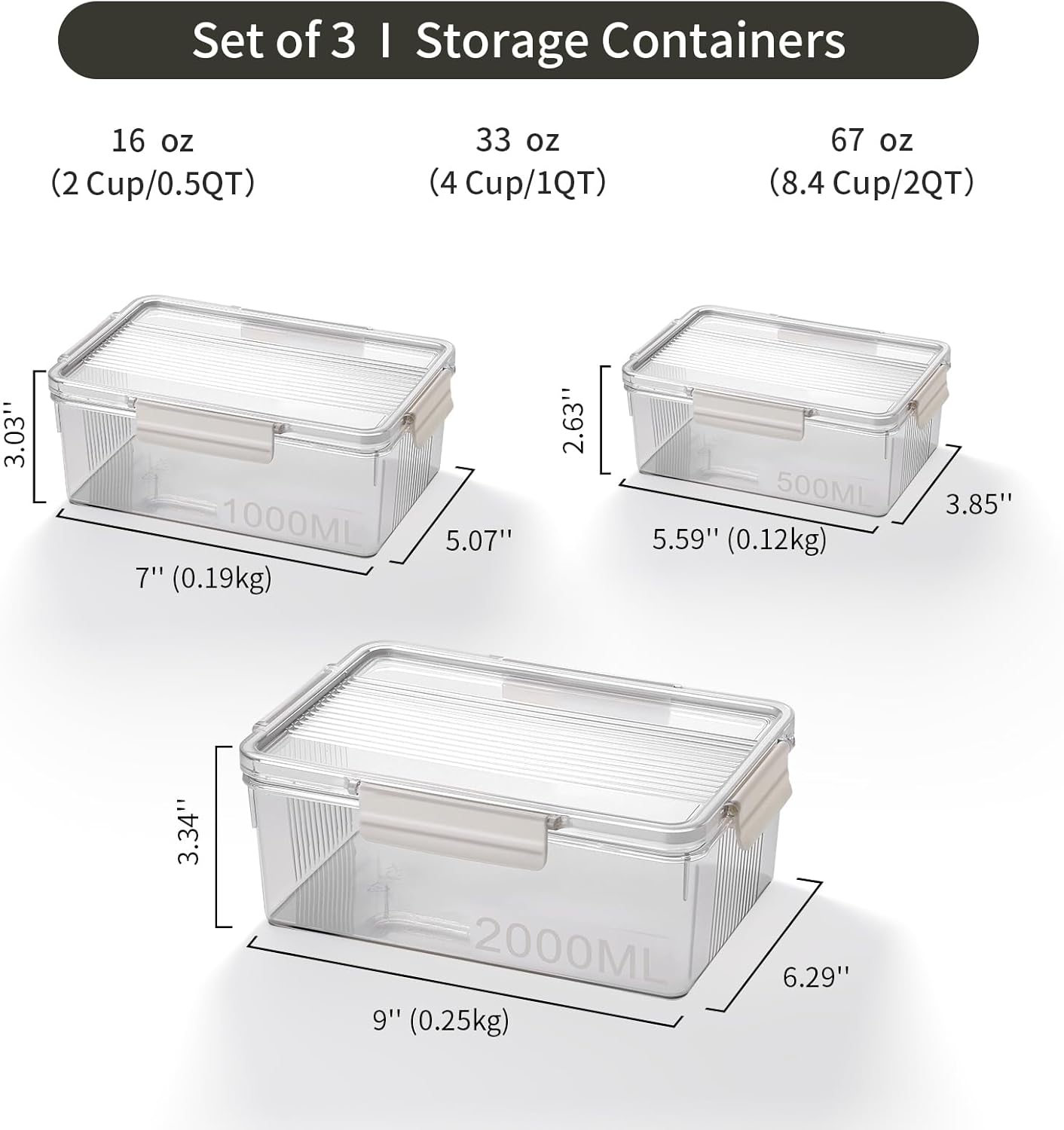 Eclirgan Food Storage Containers,Plastic Food Containers with Lock/Lids,Nesting Freezer Storage Set with Airtight/BPA Free for Pantry/Kitchen/Meal-prep(2/4/8.4 Cup)