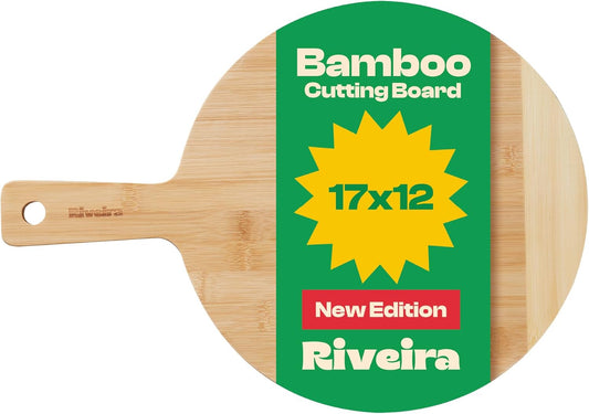 Riveira Two Tone Bamboo Wood Cutting Board – Gourmet Bamboo Grandeur: 17 x 12 Wooden Cutting Board – Wooden Cutting Boards For Kitchen Decorative – Innovative Juice Grooves Wooden Chopping Board
