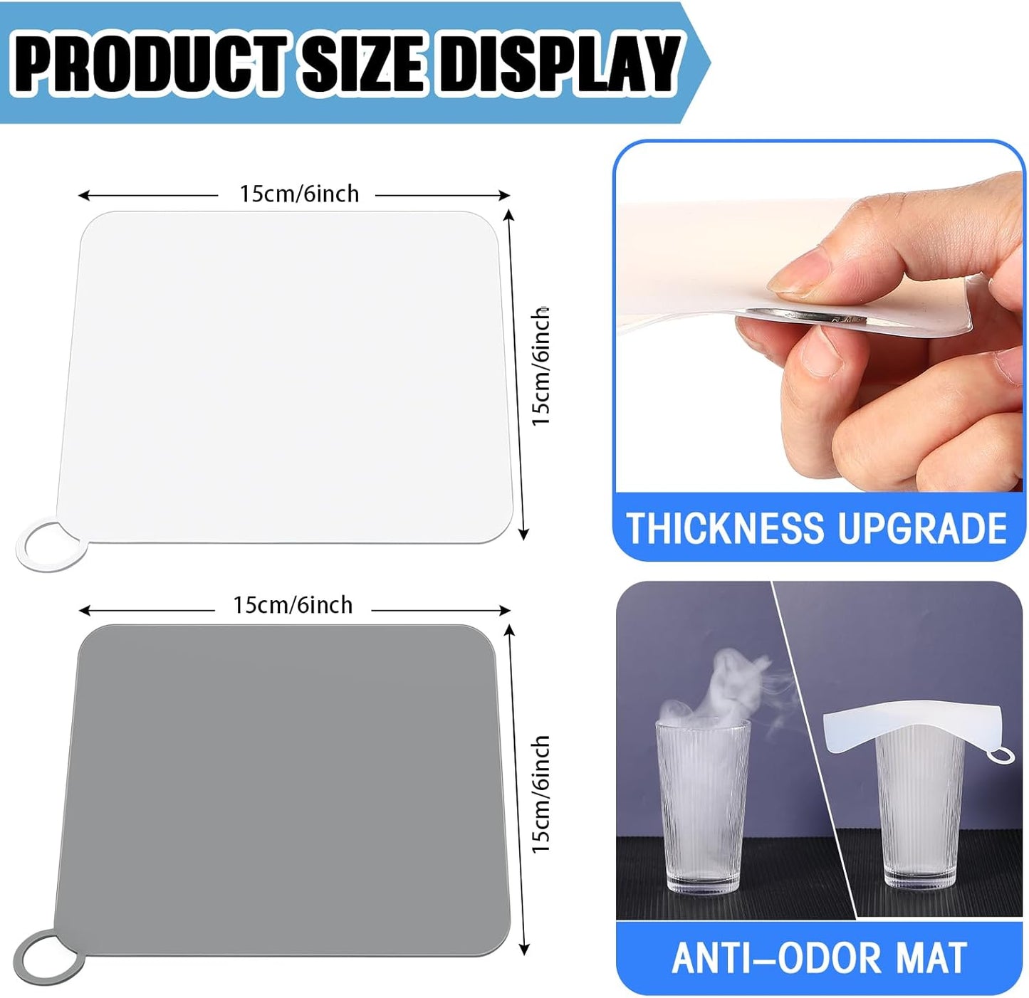 Yinkin 6 Pcs Drain Covers to Keep Bugs Out Silicone Shower Floor Tub Stoppers Bathtub Drain Stoppers Sewer Anti-Odor Mats Deodorizing Plugs for Bathroom(6 x 6 Inch,Square,White, Grey and Black)