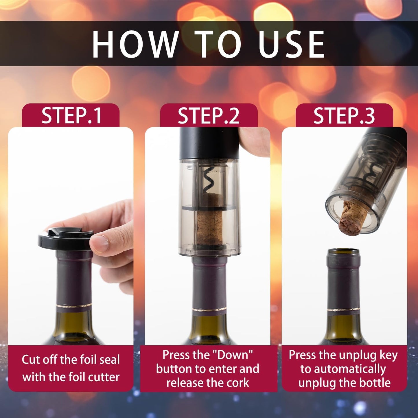 Automatic Electric Wine Opener, Wine Bottle Opener with Foil Cutter & Rechargeable, One-Click Button Electric Corkscrew Wine Opener for Home, Kitchen, Party, Wedding, Ideal Present for Lover-White