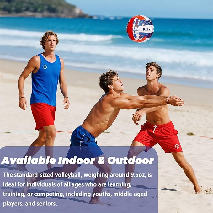 KUYOTQ Official Size 5 in&Outdoor Beach Volleyball,3MM Thickened Surface Soft Leather Youth Womens Mens Volleyball for Game Gym Training(Deflated)
