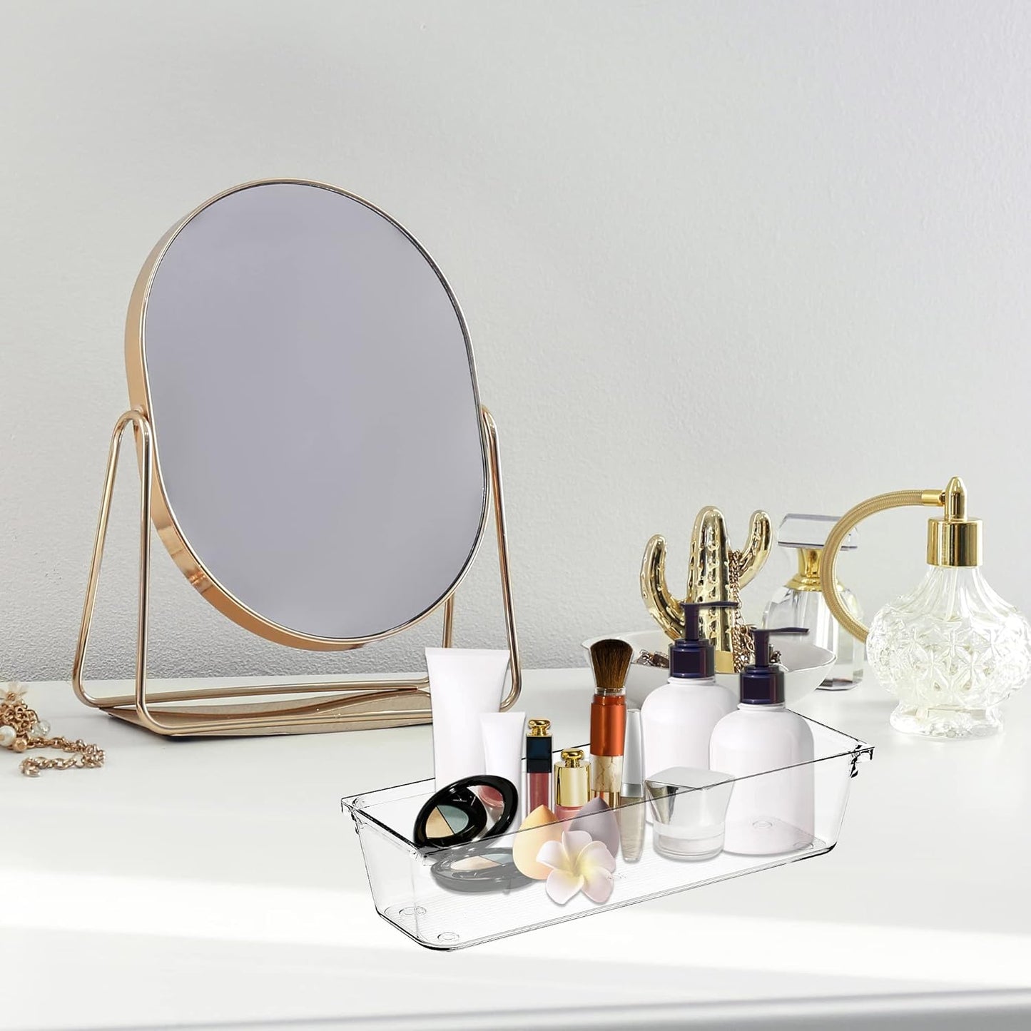 Ravinte 6 Pack Drawer Organizer - 3" X 9" Plastic Storage Bins, Acrylic Organizers with Non-Slip Pads Clear Desk Storage Tray for Makeup, Jewelries, Kitchen Utensils, Bathroom and Office